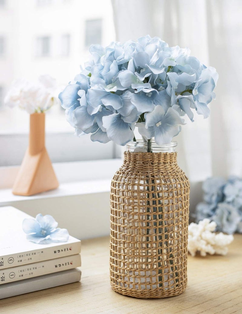 Exoment Silk Hydrangea Heads with Stems,Lake Blue Artificial Flower Heads DIY Wedding Centerpiece Home Party Baby Shower Decor (10, Lake Blue) - Image 5